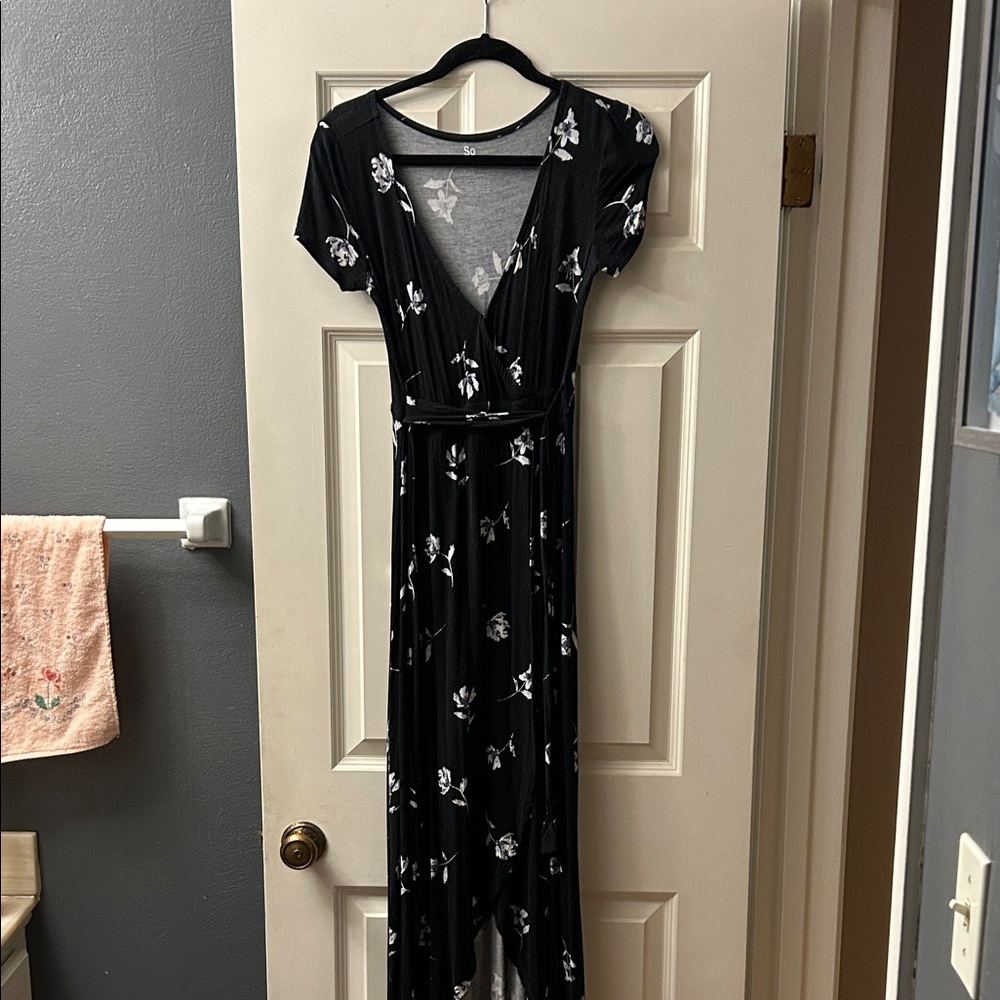 SO Black and White Floral High Low Dress